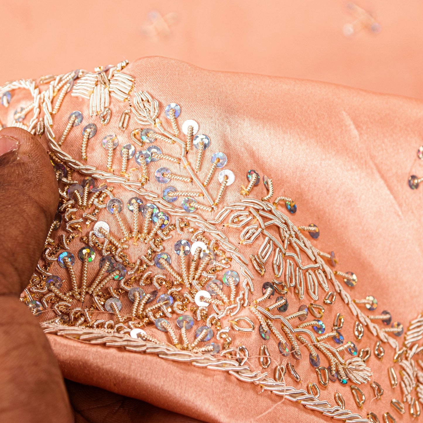 Sanskriti Vintage Peach Art Silk Dupatta Long Stole Hand Embroidery Zardozi Veil