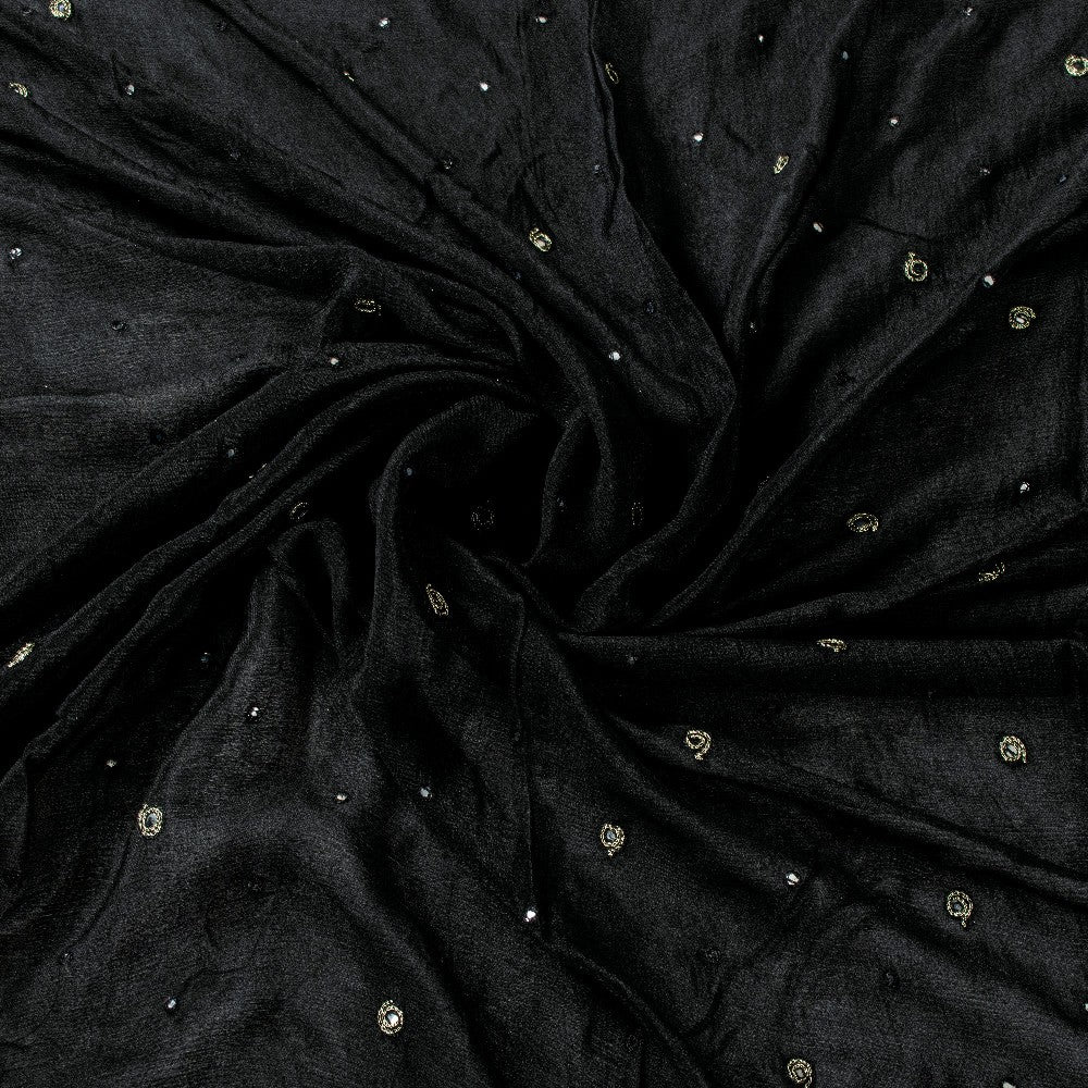 Sanskriti Vintage Black Pure Chiffon Silk Dupatta Long Stole Hand Beaded Zari Sequins Crafting, Upcycling, Recycling, Dress Making, Home Decor,