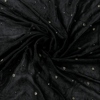 Sanskriti Vintage Black Pure Chiffon Silk Dupatta Long Stole Hand Beaded Zari Sequins Crafting, Upcycling, Recycling, Dress Making, Home Decor,