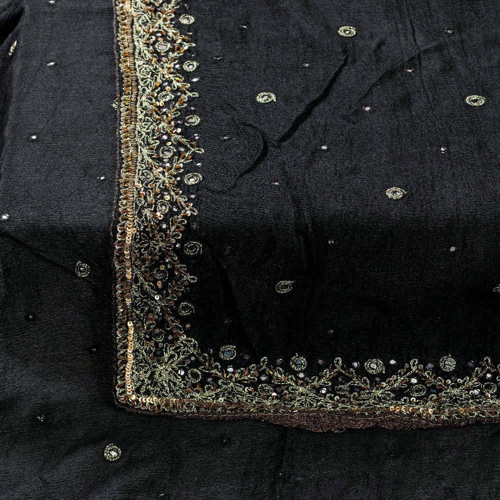 Sanskriti Vintage Black Pure Chiffon Silk Dupatta Long Stole Hand Beaded Zari Sequins Crafting, Upcycling, Recycling, Dress Making, Home Decor,