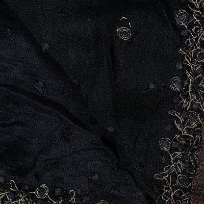 Sanskriti Vintage Black Pure Chiffon Silk Dupatta Long Stole Hand Beaded Zari Sequins Crafting, Upcycling, Recycling, Dress Making, Home Decor,