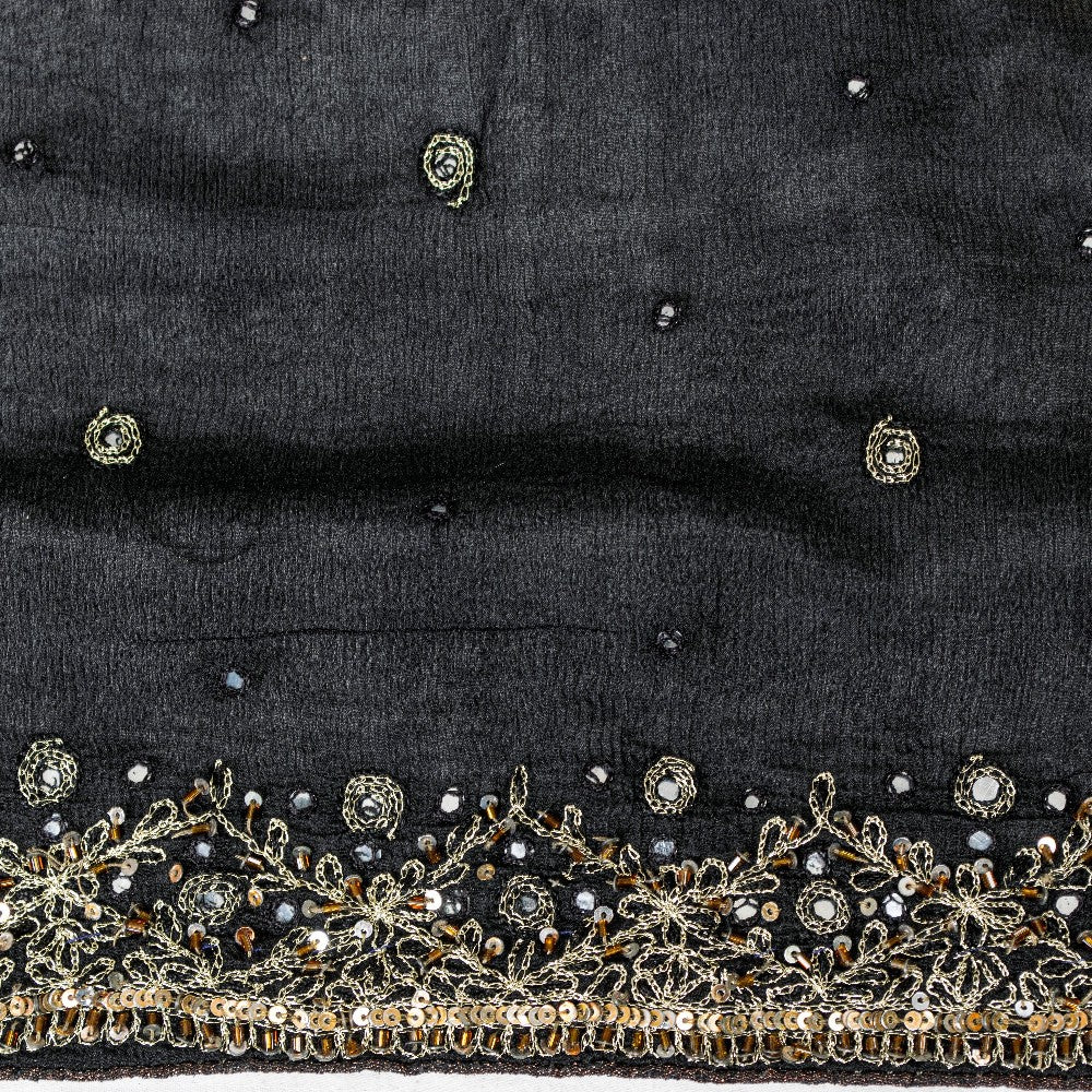 Sanskriti Vintage Black Pure Chiffon Silk Dupatta Long Stole Hand Beaded Zari Sequins Crafting, Upcycling, Recycling, Dress Making, Home Decor,