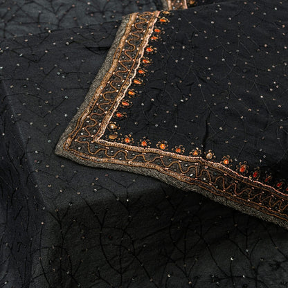 Sanskriti Vintage Black Pure Georgette Silk Stole Dupatta Hand Beaded Zardozi
