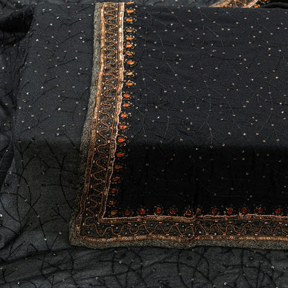 Sanskriti Vintage Black Pure Georgette Silk Stole Dupatta Hand Beaded Zardozi