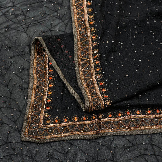 Sanskriti Vintage Black Pure Georgette Silk Stole Dupatta Hand Beaded Zardozi
