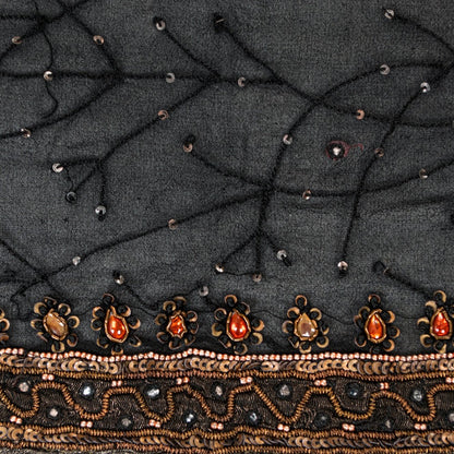 Sanskriti Vintage Black Pure Georgette Silk Stole Dupatta Hand Beaded Zardozi