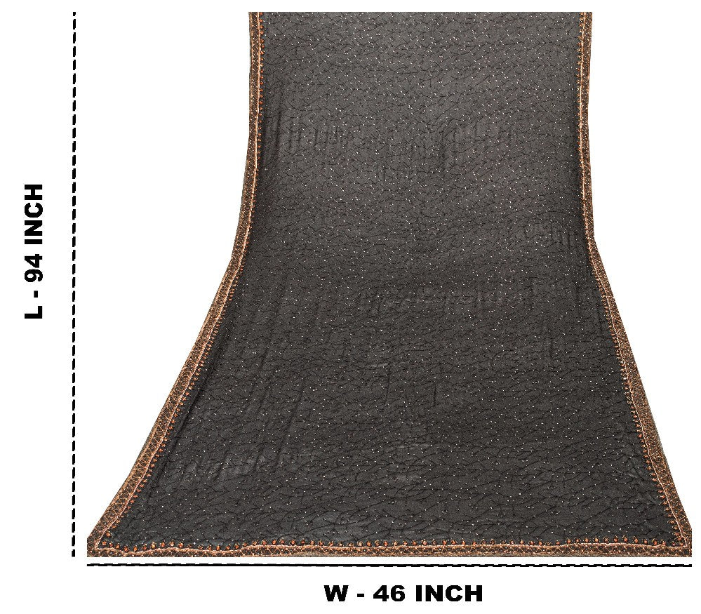 Sanskriti Vintage Black Pure Georgette Silk Stole Dupatta Hand Beaded Zardozi