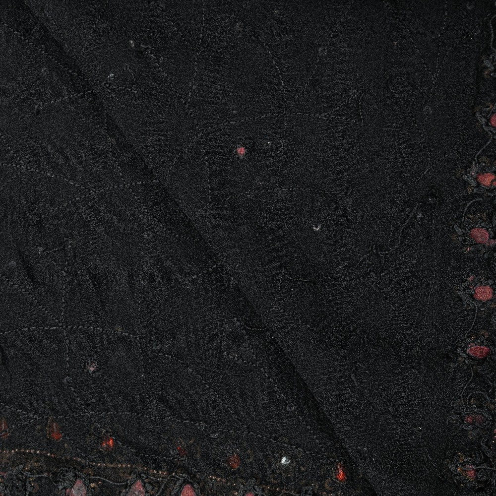 Sanskriti Vintage Black Pure Georgette Silk Stole Dupatta Hand Beaded Zardozi