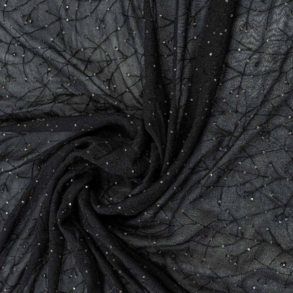 Sanskriti Vintage Black Pure Georgette Silk Stole Dupatta Hand Beaded Zardozi