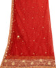 Sanskriti Vintage Red Net Dupatta Hand Beaded Zardozi Long Stole Wedding Scarves