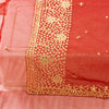 Sanskriti Vintage Red Net Dupatta Hand Beaded Zardozi Long Stole Wedding Scarves