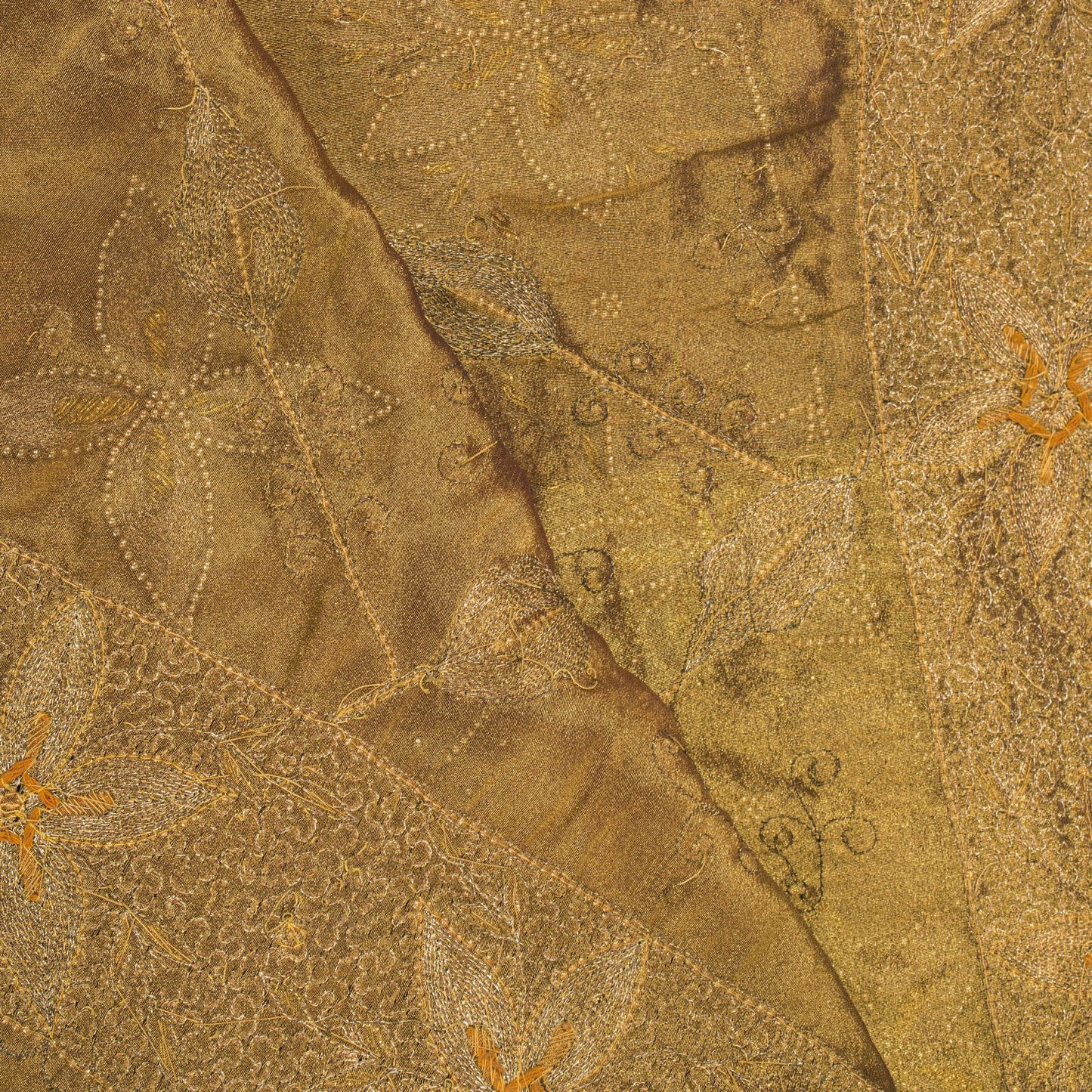 Sanskriti Vintage Golden Art Silk Dupatta/Stole Hand Embroidery Zari Indian Veil