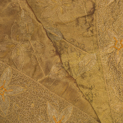 Sanskriti Vintage Golden Art Silk Dupatta/Stole Hand Embroidery Zari Indian Veil