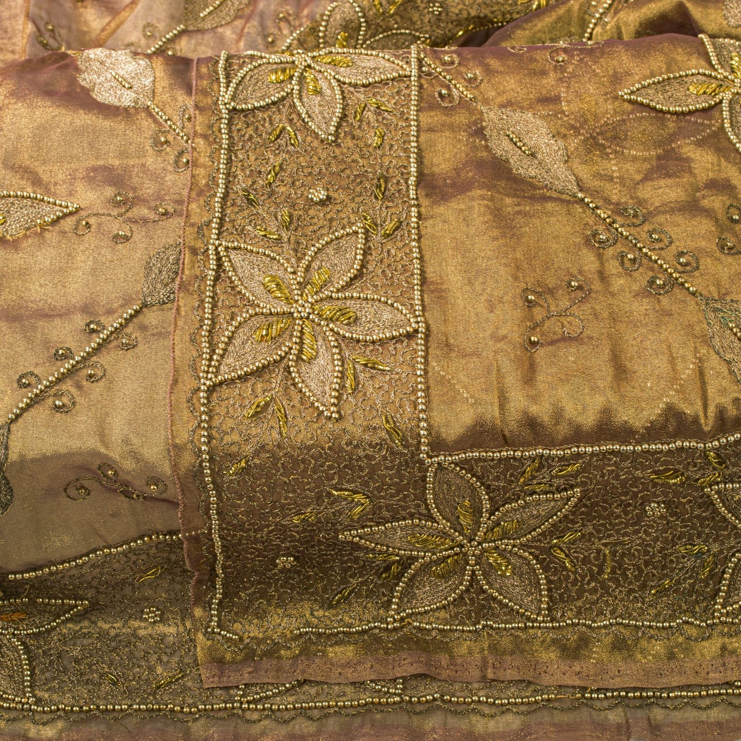 Sanskriti Vintage Golden Art Silk Dupatta/Stole Hand Embroidery Zari Indian Veil
