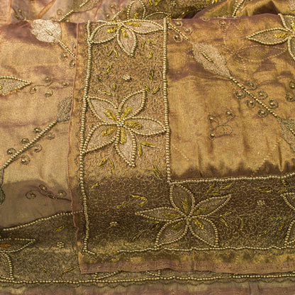 Sanskriti Vintage Golden Art Silk Dupatta/Stole Hand Embroidery Zari Indian Veil