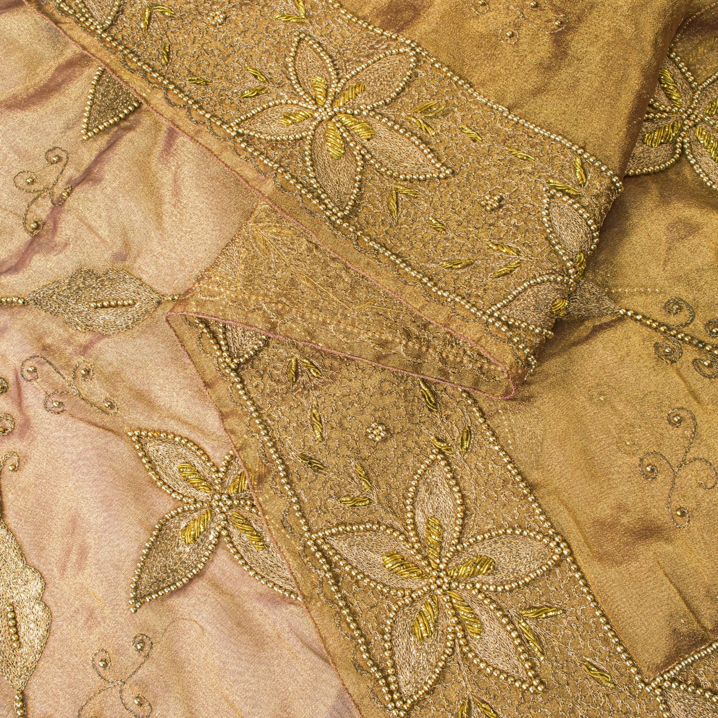 Sanskriti Vintage Golden Art Silk Dupatta/Stole Hand Embroidery Zari Indian Veil