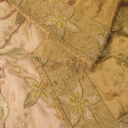 Sanskriti Vintage Golden Art Silk Dupatta/Stole Hand Embroidery Zari Indian Veil