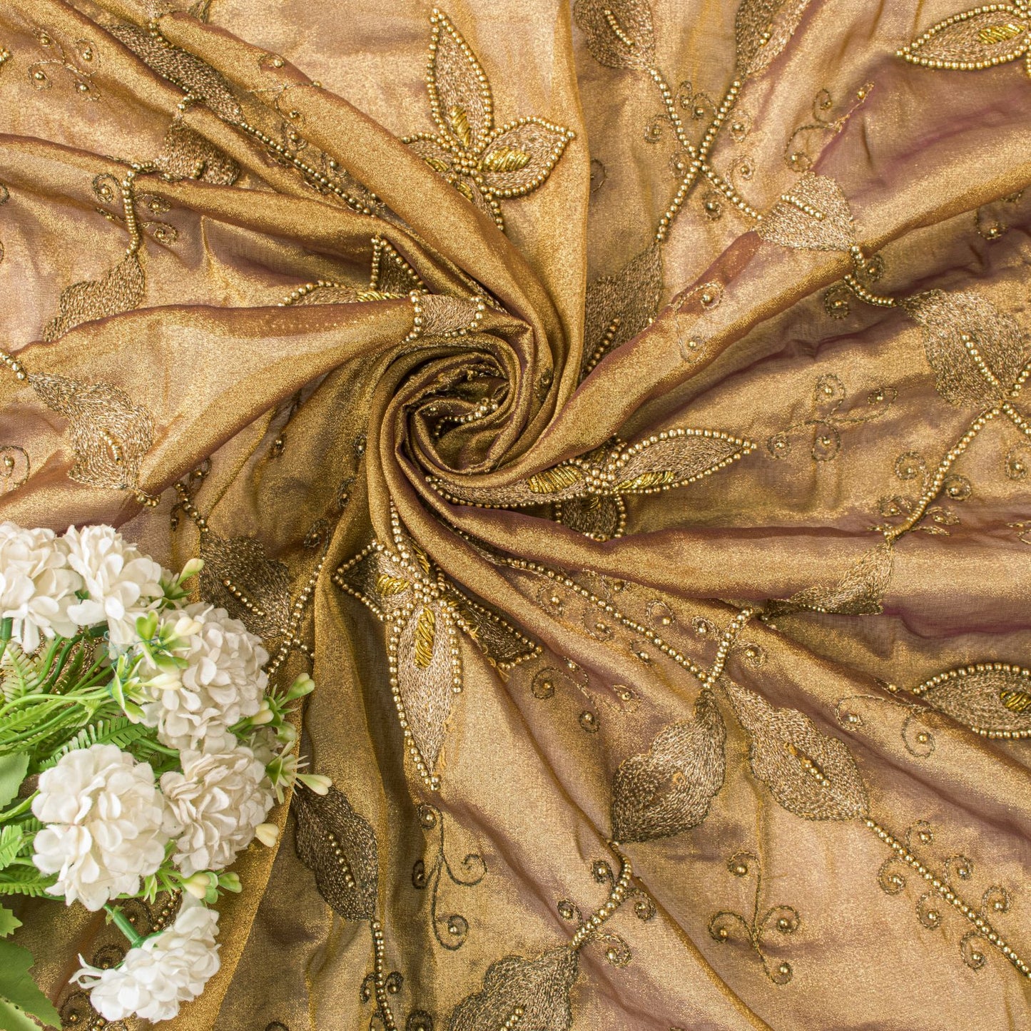 Sanskriti Vintage Golden Art Silk Dupatta/Stole Hand Embroidery Zari Indian Veil