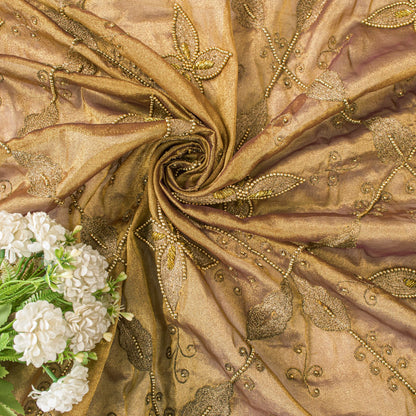 Sanskriti Vintage Golden Art Silk Dupatta/Stole Hand Embroidery Zari Indian Veil
