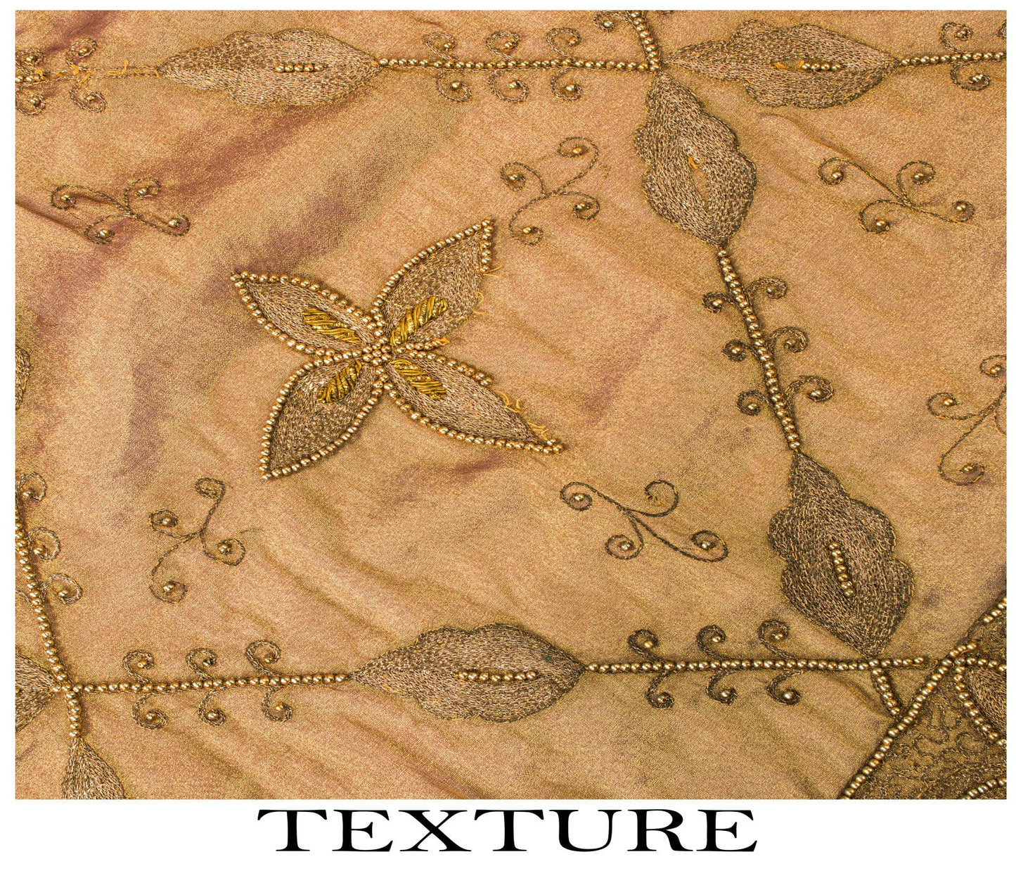 Sanskriti Vintage Golden Art Silk Dupatta/Stole Hand Embroidery Zari Indian Veil