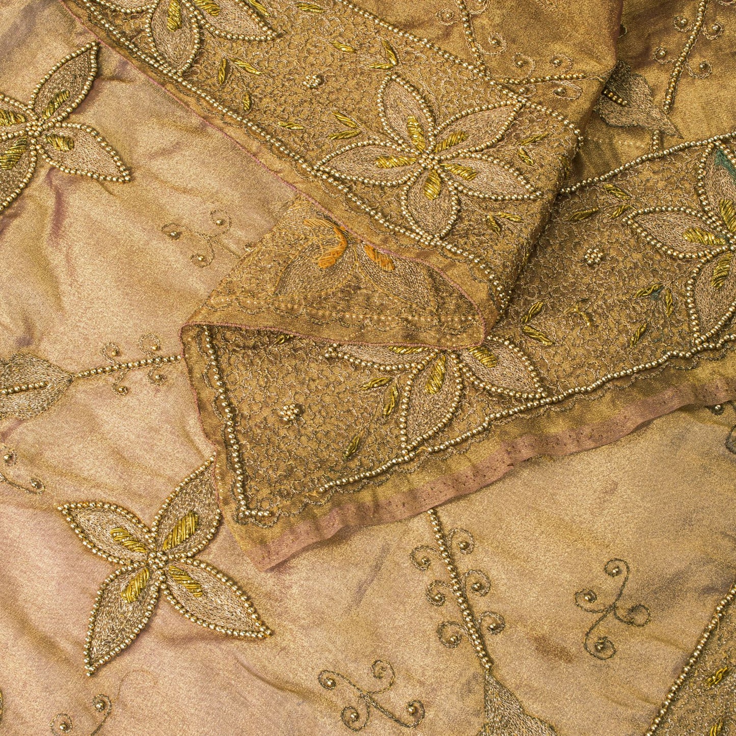 Sanskriti Vintage Golden Art Silk Dupatta/Stole Hand Embroidery Zari Indian Veil