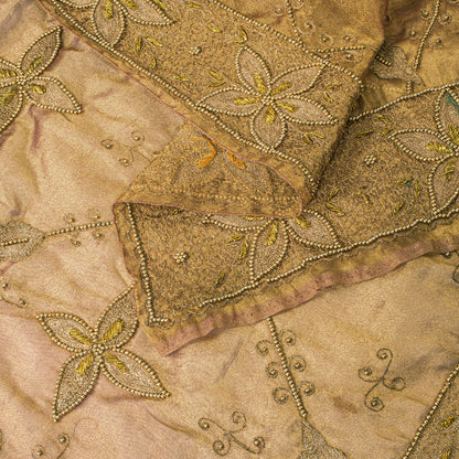 Sanskriti Vintage Golden Art Silk Dupatta/Stole Hand Embroidery Zari Indian Veil