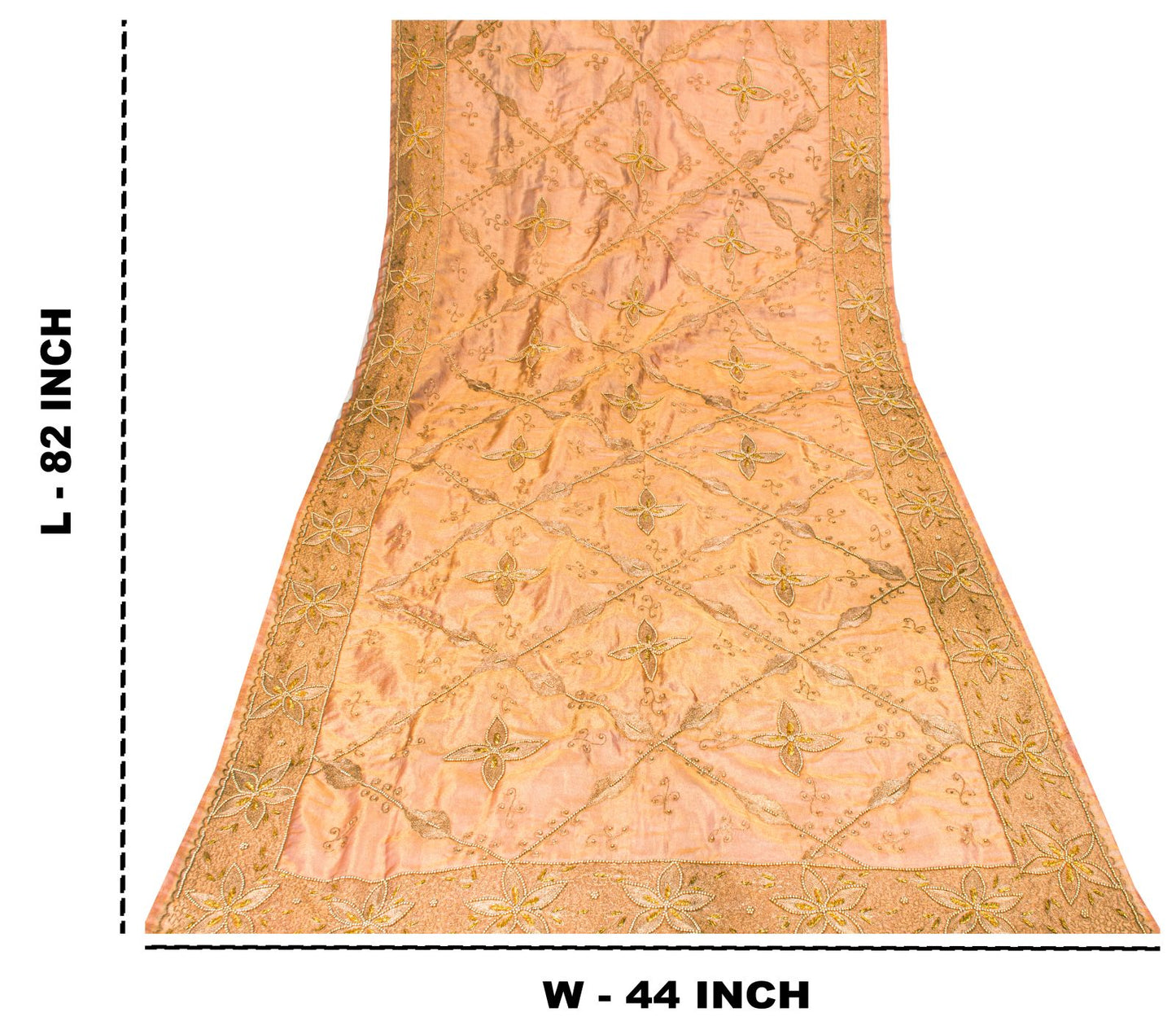 Sanskriti Vintage Golden Art Silk Dupatta/Stole Hand Embroidery Zari Indian Veil