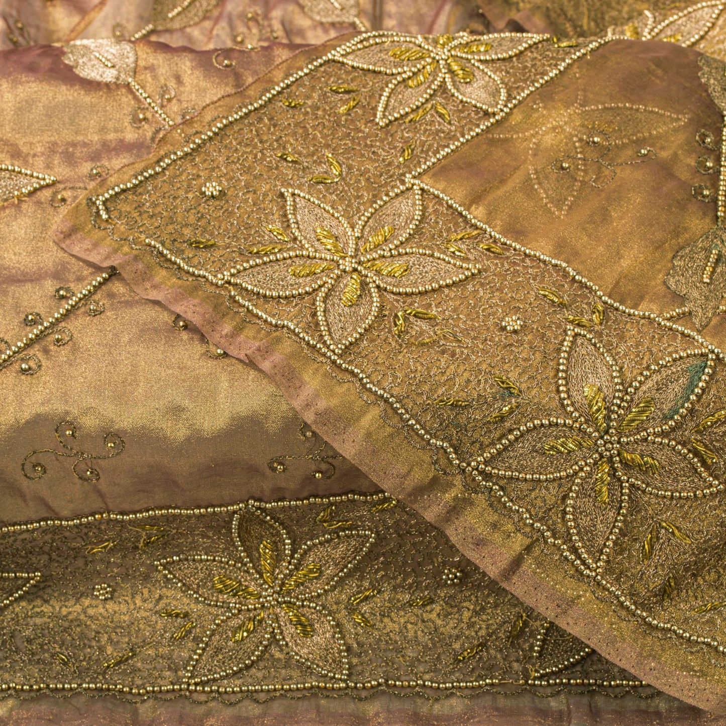 Sanskriti Vintage Golden Art Silk Dupatta/Stole Hand Embroidery Zari Indian Veil