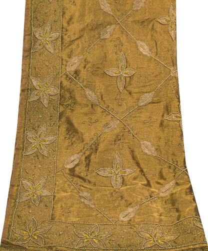 Sanskriti Vintage Golden Art Silk Dupatta/Stole Hand Embroidery Zari Indian Veil