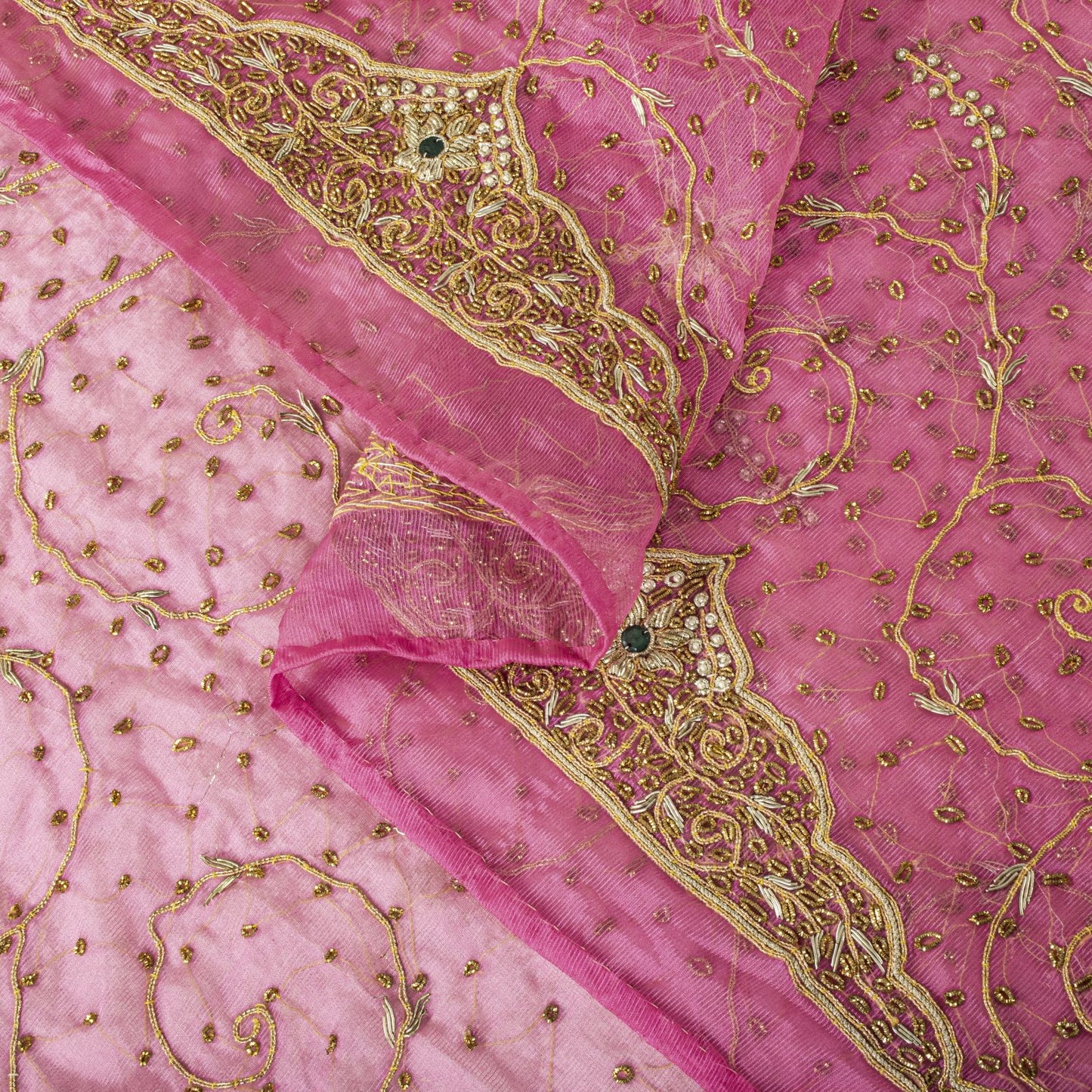 Sanskriti Vintage Pink Art Silk Dupatta/Stole Hand Embroidery Zardozi Dabka Veil