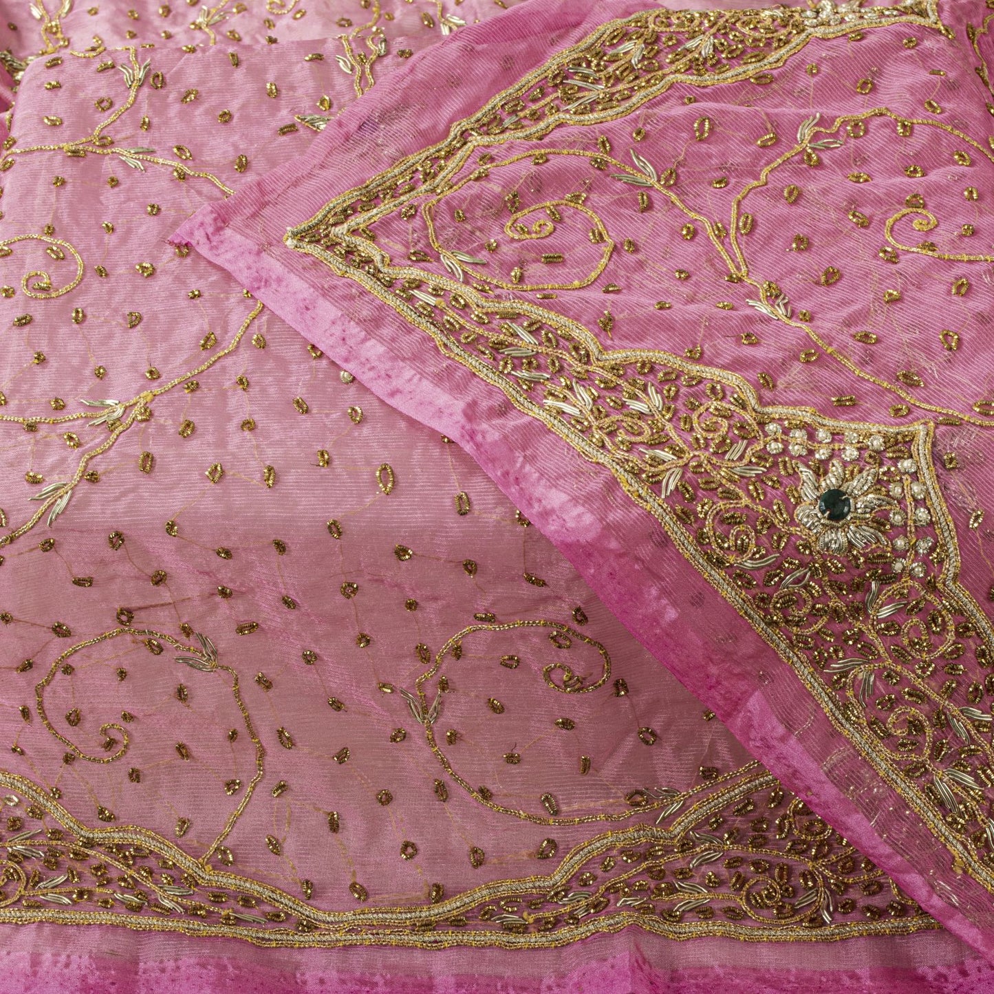 Sanskriti Vintage Pink Art Silk Dupatta/Stole Hand Embroidery Zardozi Dabka Veil