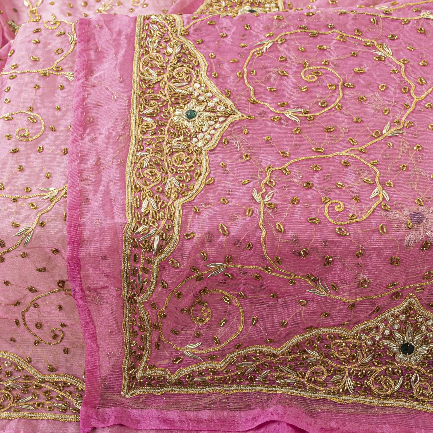 Sanskriti Vintage Pink Art Silk Dupatta/Stole Hand Embroidery Zardozi Dabka Veil