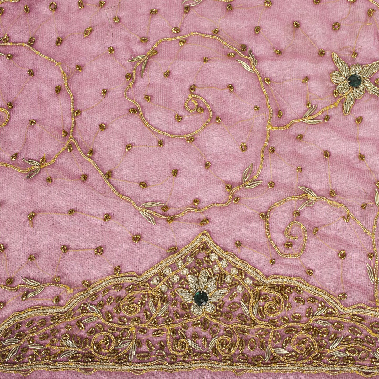 Sanskriti Vintage Pink Art Silk Dupatta/Stole Hand Embroidery Zardozi Dabka Veil