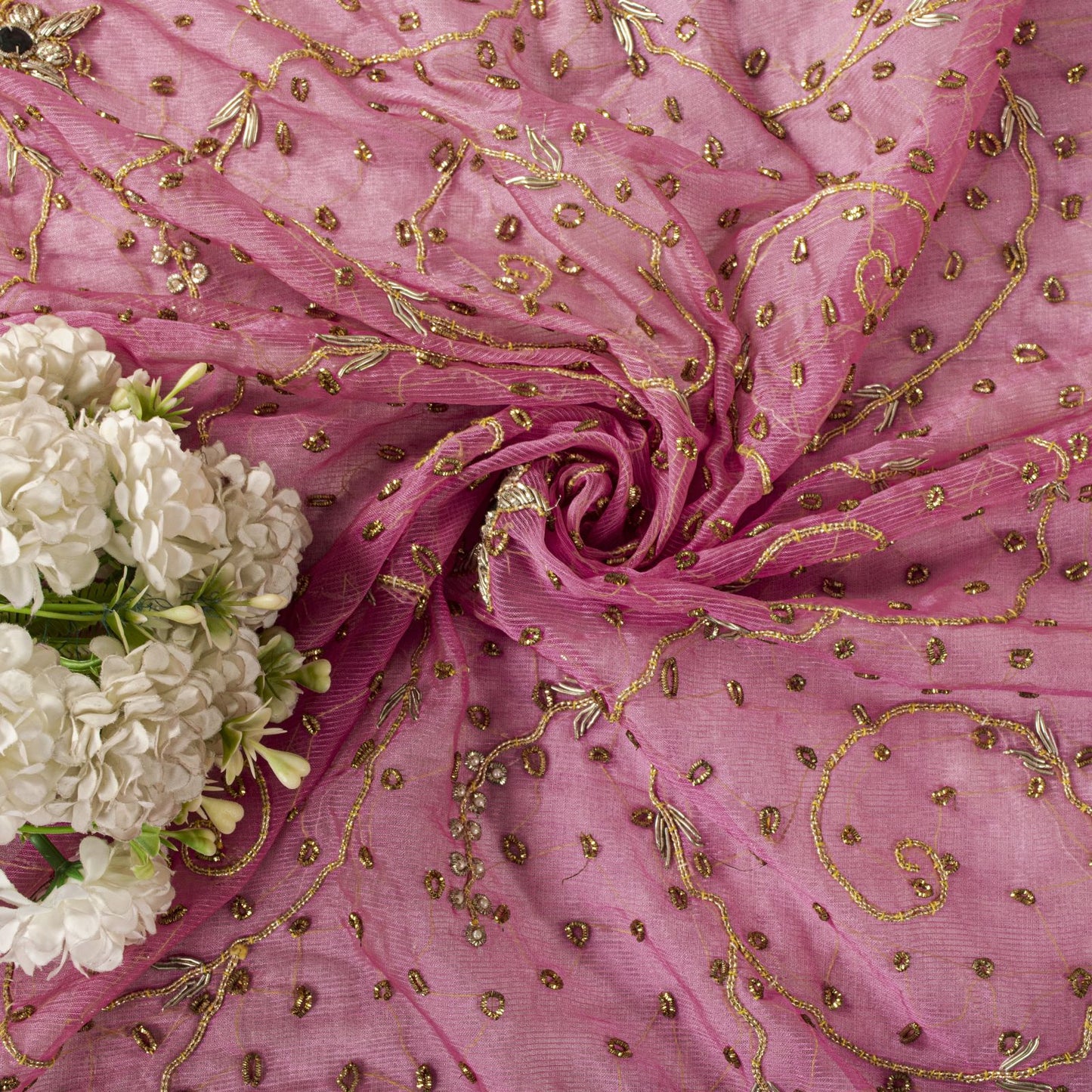 Sanskriti Vintage Pink Art Silk Dupatta/Stole Hand Embroidery Zardozi Dabka Veil