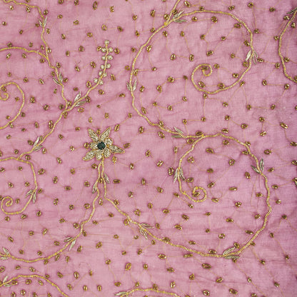 Sanskriti Vintage Pink Art Silk Dupatta/Stole Hand Embroidery Zardozi Dabka Veil