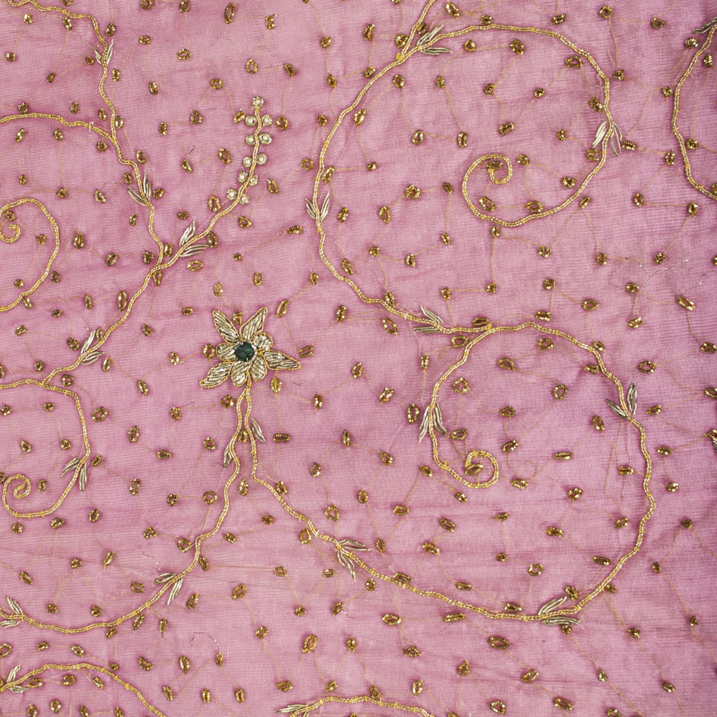 Sanskriti Vintage Pink Art Silk Dupatta/Stole Hand Embroidery Zardozi Dabka Veil
