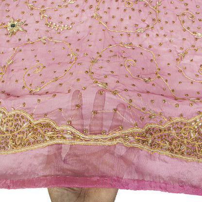 Sanskriti Vintage Pink Art Silk Dupatta/Stole Hand Embroidery Zardozi Dabka Veil