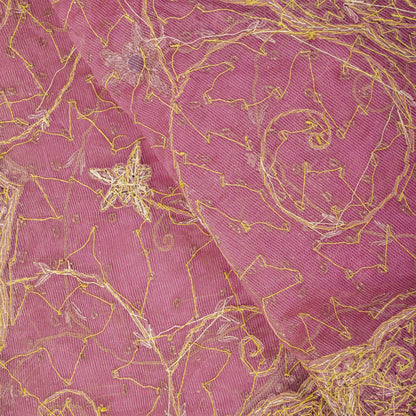 Sanskriti Vintage Pink Art Silk Dupatta/Stole Hand Embroidery Zardozi Dabka Veil