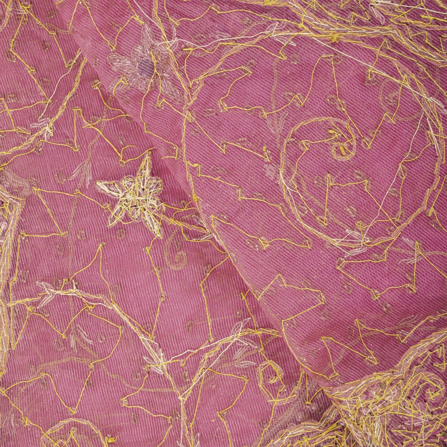 Sanskriti Vintage Pink Art Silk Dupatta/Stole Hand Embroidery Zardozi Dabka Veil