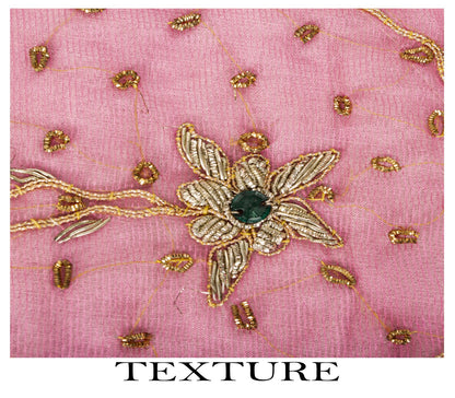 Sanskriti Vintage Pink Art Silk Dupatta/Stole Hand Embroidery Zardozi Dabka Veil