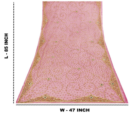 Sanskriti Vintage Pink Art Silk Dupatta/Stole Hand Embroidery Zardozi Dabka Veil