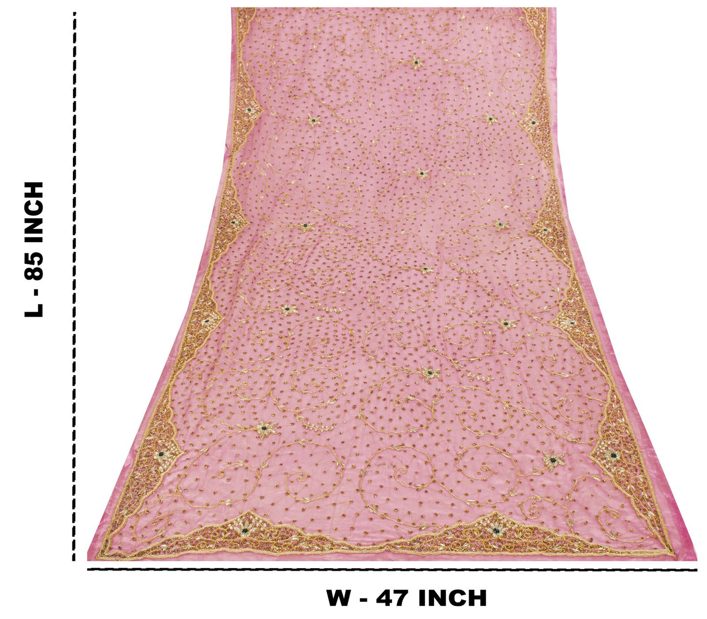 Sanskriti Vintage Pink Art Silk Dupatta/Stole Hand Embroidery Zardozi Dabka Veil