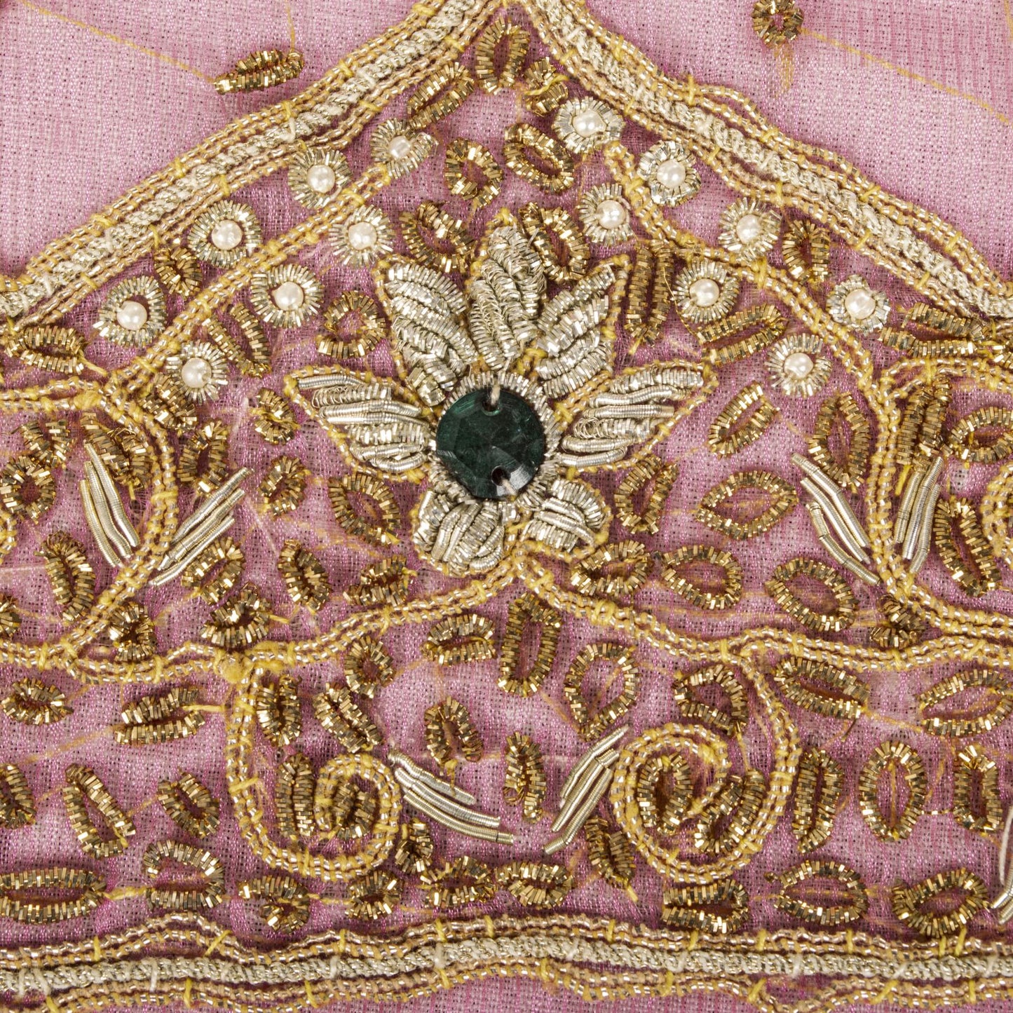 Sanskriti Vintage Pink Art Silk Dupatta/Stole Hand Embroidery Zardozi Dabka Veil