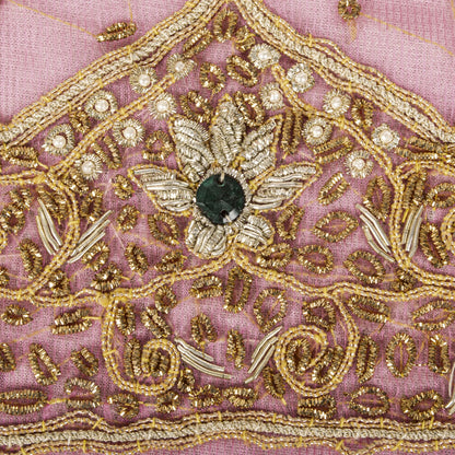Sanskriti Vintage Pink Art Silk Dupatta/Stole Hand Embroidery Zardozi Dabka Veil
