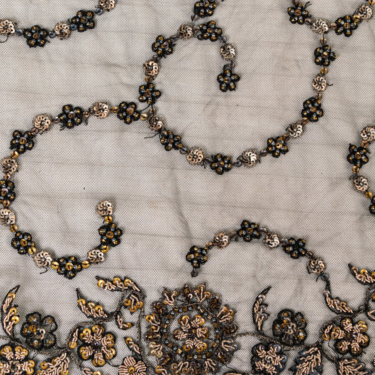 Sanskriti Vintage Dupatta Black Net Mesh Long Stole Hand Bead Neck/Head Scarves