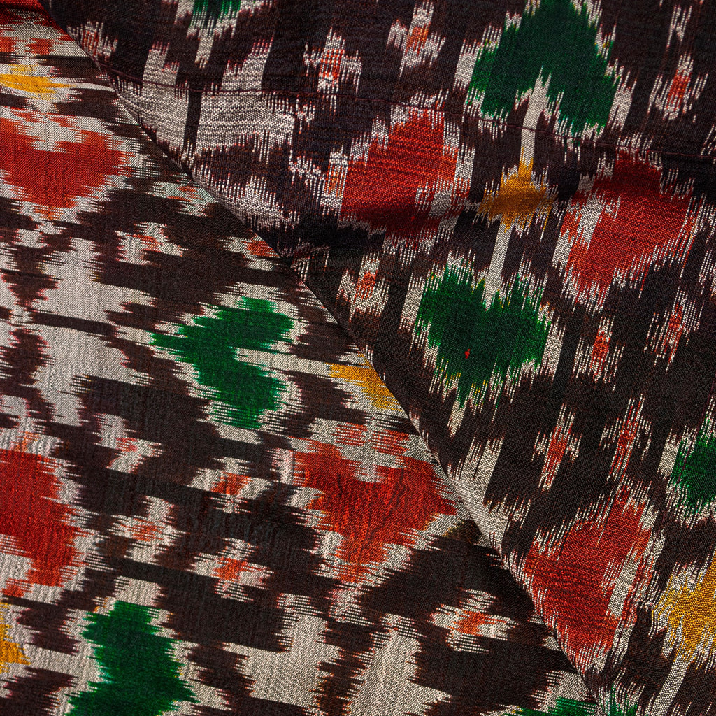 Sanskriti Vintage Brown Pure Silk Dupatta Long Stole Patan Patola Hand Ikatwoven