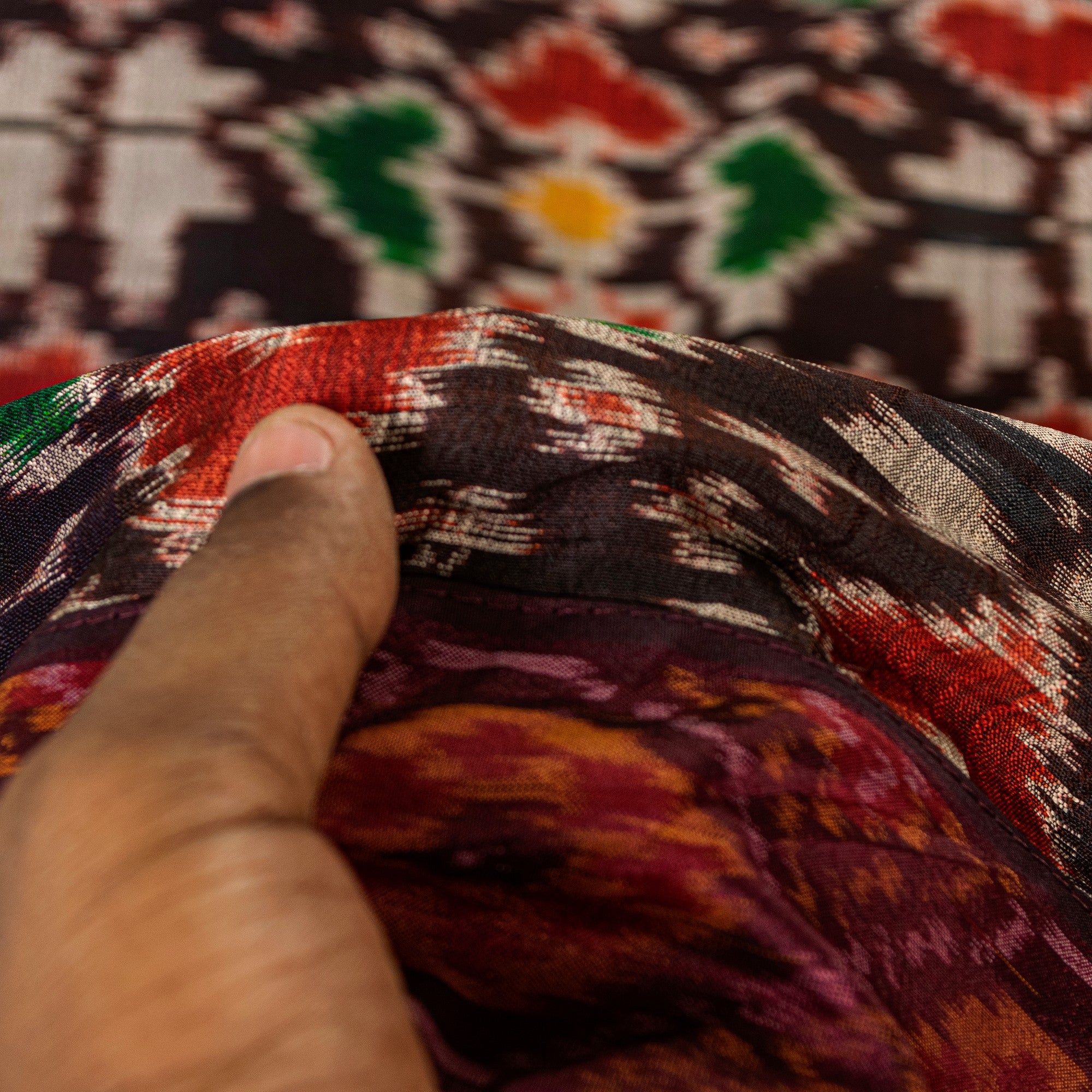 Sanskriti Vintage Brown Pure Silk Dupatta Long Stole Patan Patola Hand Ikatwoven