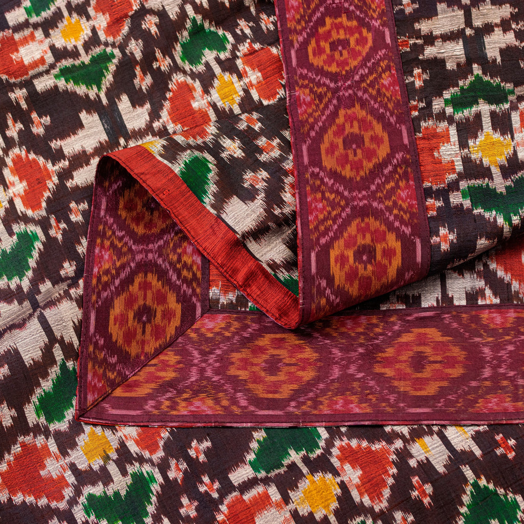 Sanskriti Vintage Brown Pure Silk Dupatta Long Stole Patan Patola Hand Ikatwoven