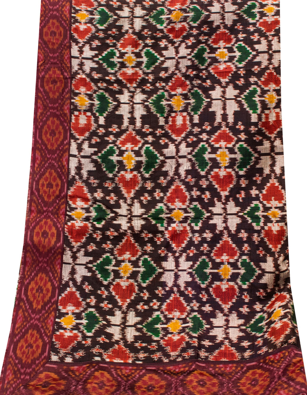 Sanskriti Vintage Brown Pure Silk Dupatta Long Stole Patan Patola Hand Ikatwoven