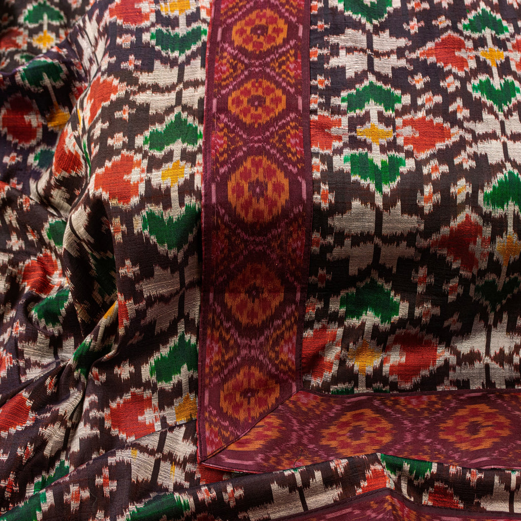 Sanskriti Vintage Brown Pure Silk Dupatta Long Stole Patan Patola Hand Ikatwoven